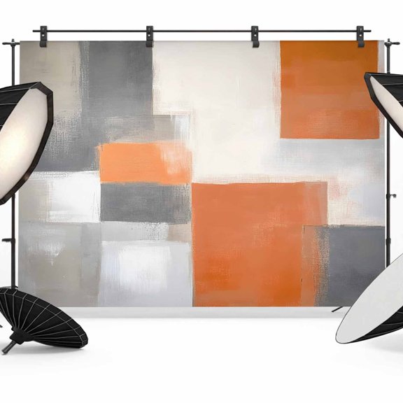 Abstract Orange Grey Backdrop for Photoshoot,Photography Photo Studio Background Wall Backdrop,Modern Watercolor Geometric Back Drop Banner Panel for Portraits Wedding Live Streaming Decor 8x6Ft