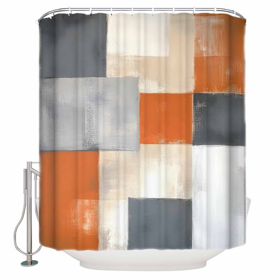 Abstract Orange Grey Bathroom Shower Curtains with 12 Hooks Polyester Waterproof Shower Curtain for Stalls and Bathtubs Modern Oil Painting Geometric Art Decorative Bathroom Curtain 48x72 Inches