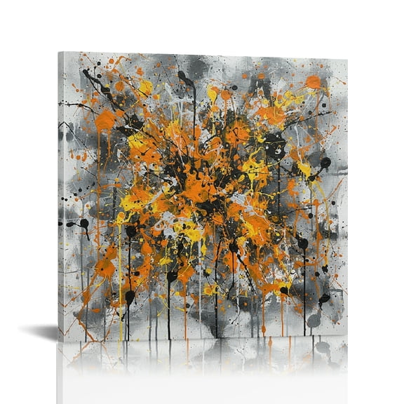 Abstract Orange and Grey Paint Splatter Wall Art , Canvas Wall Art, Wall Decor For Bedroom Fashion Kitchen Wall Pictures  Ready To Hang Room Home Art Decor