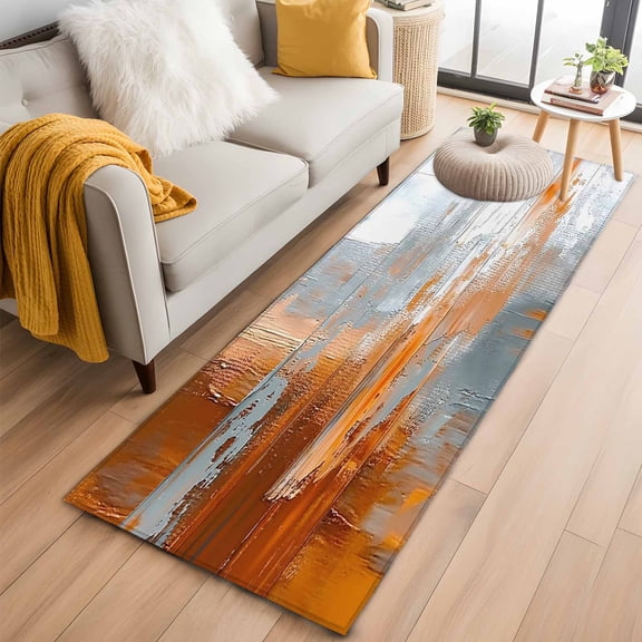 Abstract Orange Grey Runner Rug 2x6 FT,Non Slip Hallway Rugs,Modern Minimalist Street Art Washable Soft Floor Carpet Throw Runner Carpet Long Rugs for Entryway Kitchen Bedside Sliding Door