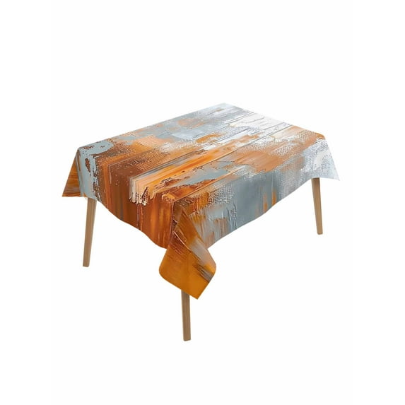 Abstract Orange Grey Table Cloth, Modern Minimalist Street Art Waterproof Tablecloth for Rectangle Tables, Reusable Washable Fabric Table Cover for Restaurant Kitchen Dining Tables 52"x70"