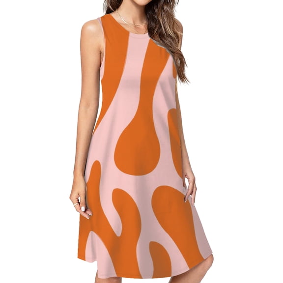 Abstract Orange Pink Pattern Design Spring Summer Dresses For Women Fashion Dress Casual Sleeveless Loose Sundress With Pockets
