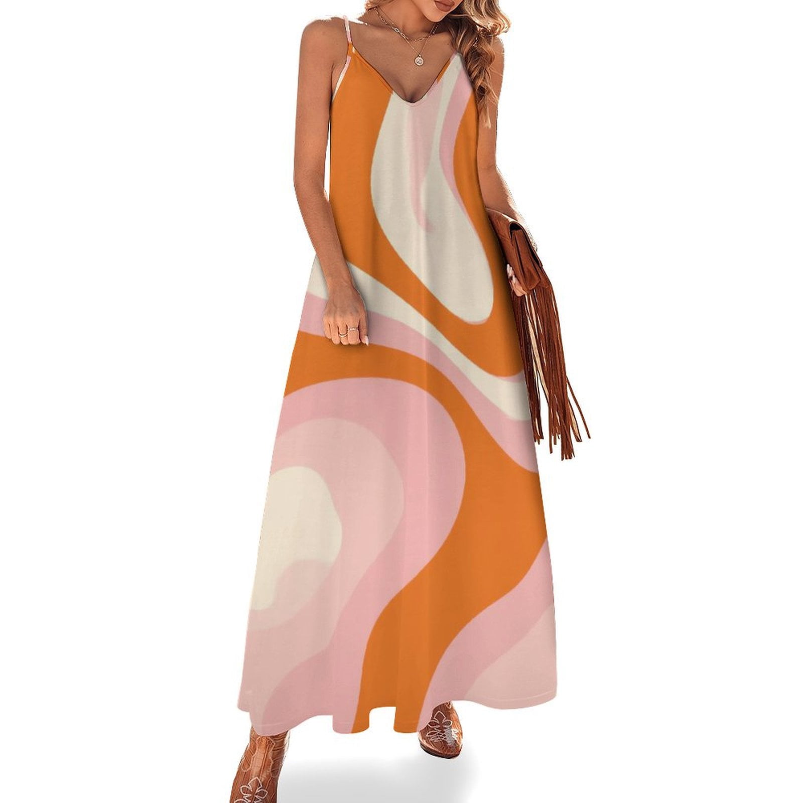 Abstract Orange Pink Swirl Pattern Sleeveless Dress Loose Women's Dress  Dresses Luxury Evening Dresses - Walmart.com