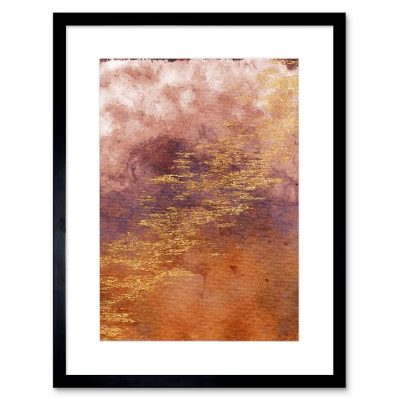 Abstract Orange Purple Gold Watercolour Art Print Framed Poster Wall Decor 9x7 inch