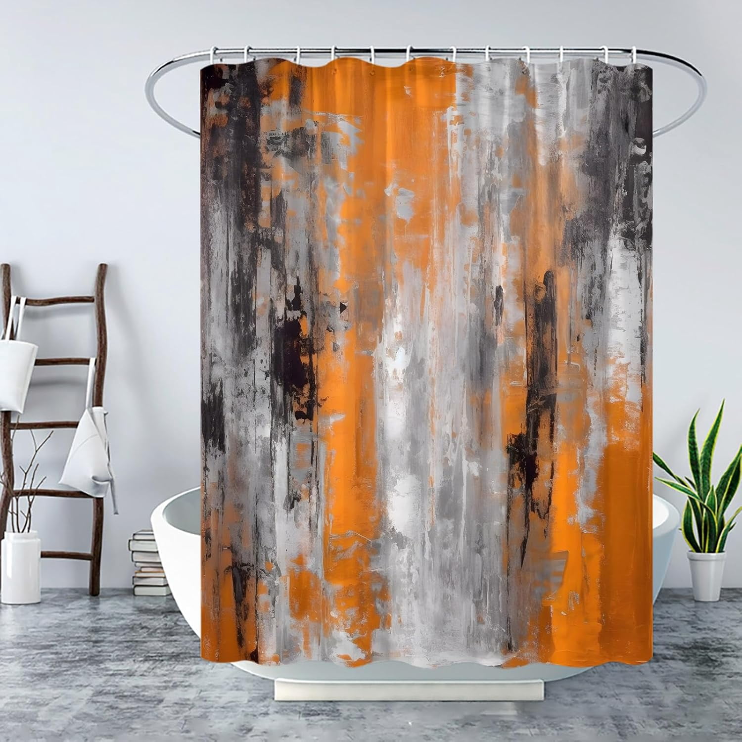 Abstract Orange Shower Curtain Burnt Orange Brown Oil Painting Watercolor Grunge Art Decor Bathroom Curtain Set with Hook-72"W x 96"L (Pack of 1)