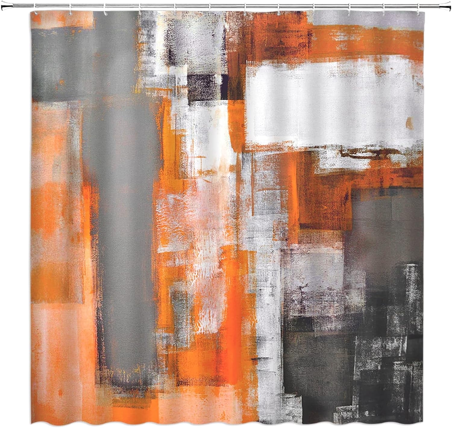 Abstract Orange Shower Curtain Burnt Orange Gray Brushstrokes Style Grunge Art Painting Modern Fabric Bathroom Curtains Decor Set,(36" Wx70 H)