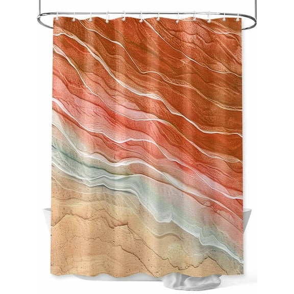 Abstract Orange Shower Curtain, Ocean Beach Lines Waves Gradient Waterproof Shower Curtain Set with 12 Hooks Lightweight Washable Fabric Shower Curtains for Bathroom 36x72 Inches