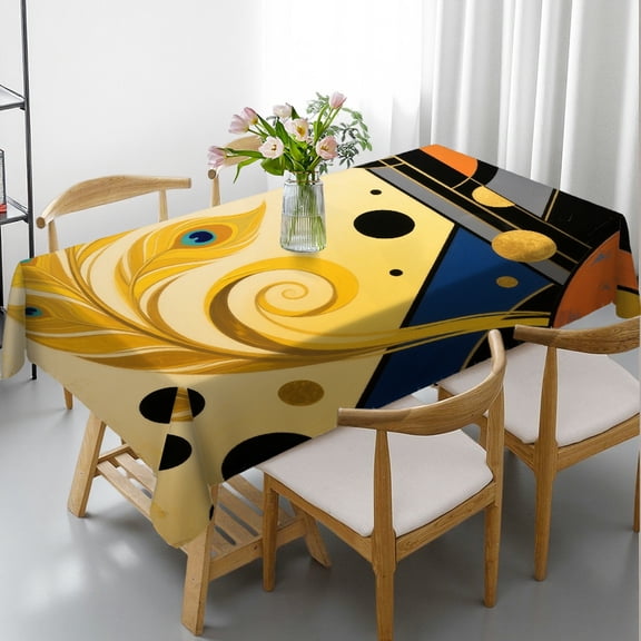 Abstract Orange Sun Black Leaves Yellow Tablecloths for dining table, Kitchen Accessories - Holiday Party Tablecloth Rectangular Tablecloth, Cafe, dinner, picnic