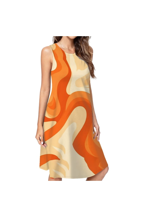 Abstract Orange Swirl Art Print Casual Sleeveless Loose Sundress Dress For Women Summer Dress Daily Woman