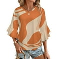 thumbnail image 1 of Abstract Orange Swirl Pattern Design Women's V-Neck Blouse With 3/4 Ruffled Bell Sleeves Casual Top Ladies Blouses, 1 of 7