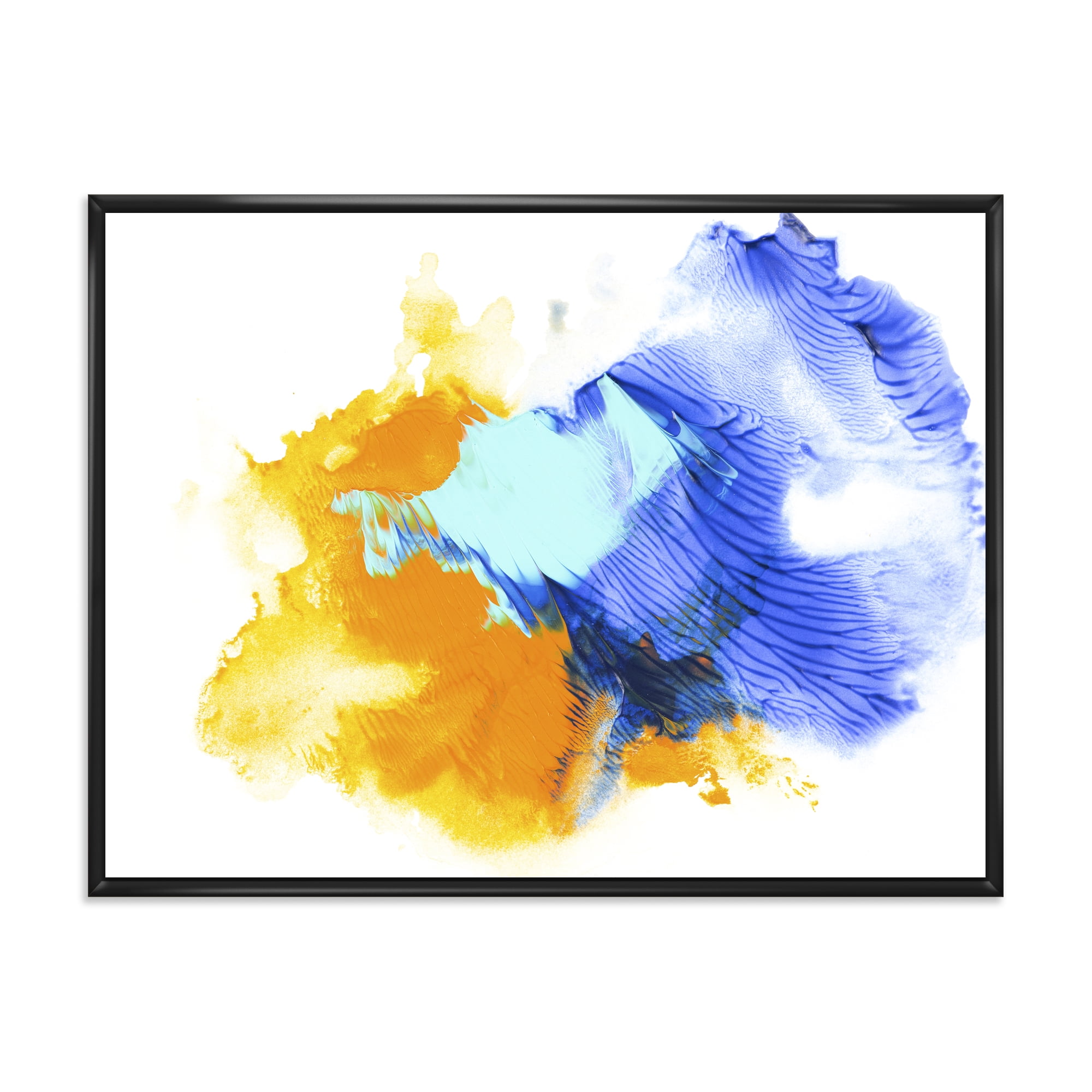 Abstract Orange and Blue Clouds 32 in x 16 in Framed Painting Canvas Art Print, by Designart