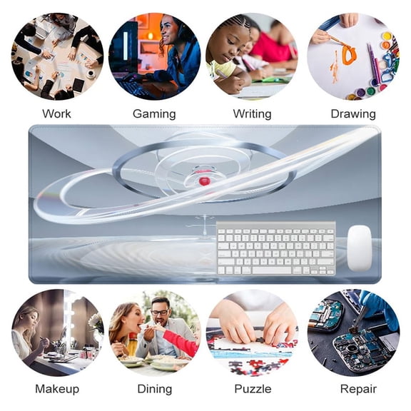 Abstract Orbital Rings and Water Drop Mouse Pad 31.5 x 11.82 inches Rubber Desk Mat for Office and Gaming