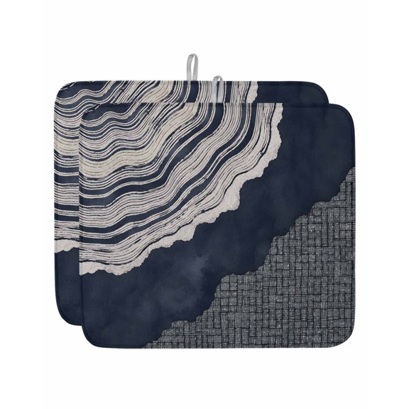 Abstract Organic Dish Drying Mat 16x18 inch Boho Navy Blue Gray Agate Slice Rings Coastal Super Absorbent Microfiber Dish Drying Pad for Kitchen Countertops Sink Dish Drainer Racks 2 Pack