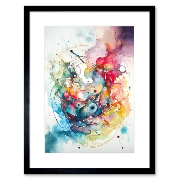 Abstract Organic Form Multicolour Splatter Paint Art Modern Watercolour Painting Artwork Framed Wall Art Print 9X7 Inch