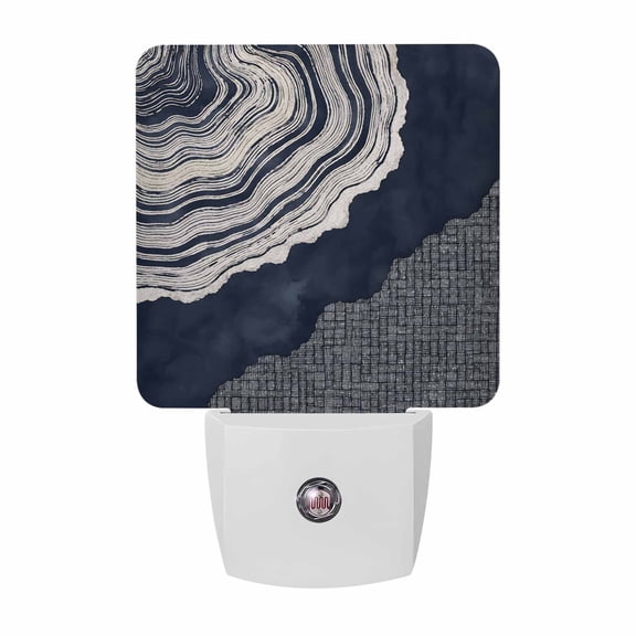 Abstract Organic Night Lights, Boho Navy Blue Gray Agate Slice Rings Coastal Smart Auto Dusk to Dawn Sensor Nightlights Plug-in Nightlight for Bedroom Bathroom Living Room Kitchen Hallway