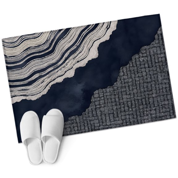 Abstract Organic Rectangle Area Rug 2x3ft Boho Navy Blue Gray Agate Slice Rings Coastal Washable Rugs for Living Room, Non Slip Soft Carpet for Bedroom Entryway Dining Room