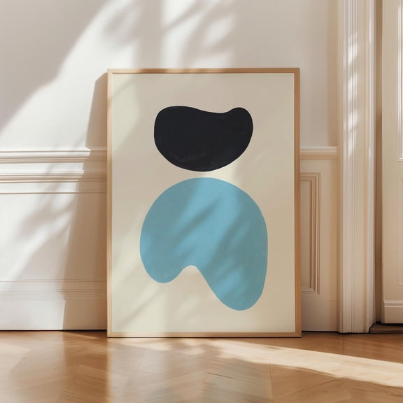 Abstract Organic Shapes Poster Blue Black Mid Century Home Wall Decor, Unframed Paper Poster 8x10in