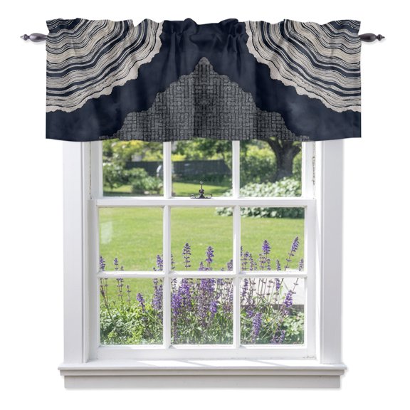 Abstract Organic Valances for Windows, Boho Navy Blue Gray Agate Slice Rings Coastal Valance Window Treatment Rod Pocket Short Curtains Valances for Kitchen Bathroom 56"W x 16"L