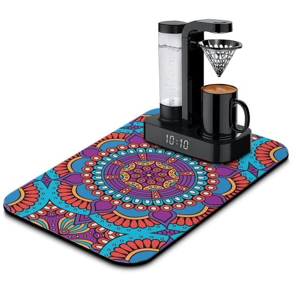Abstract Ornamental Coffee Maker Mat - 4-Layer Drying Mat with Artistic Floral Mandala Pattern