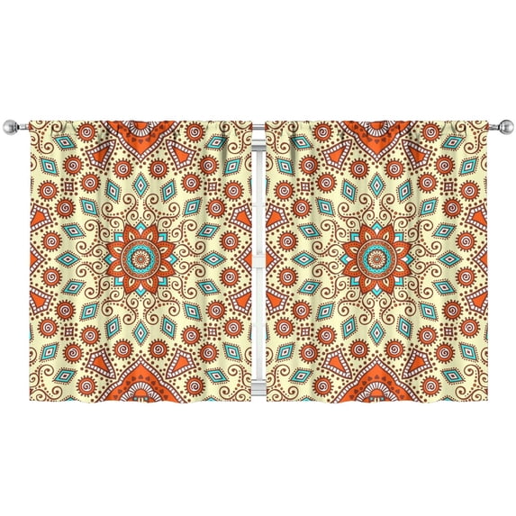 Abstract Ornamental Mandala Curtains 2 Pack 52x63 Inch Rod Pocket Tier Zen Meditation Window Panels
