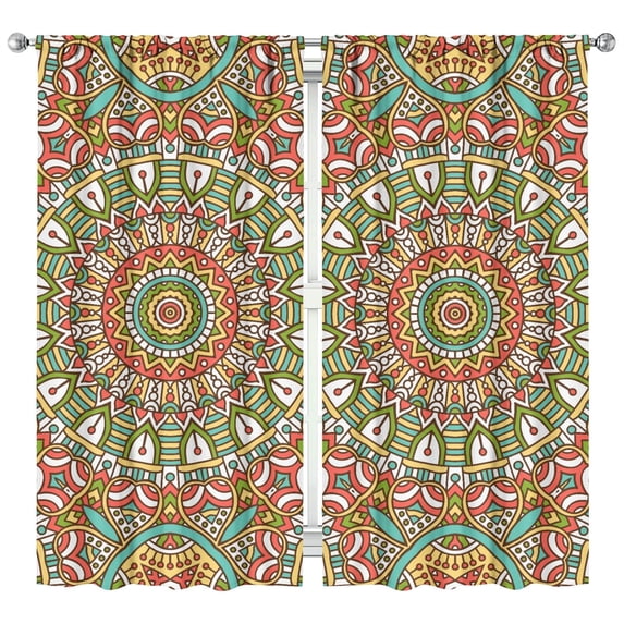 Abstract Ornamental Mandala Curtains 2 Panels 42x84 Inch Rod Pocket Tier Tribal Boho Window Decor