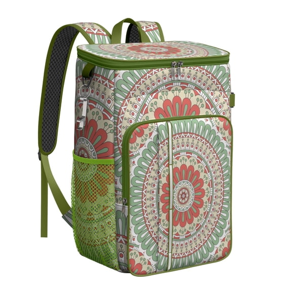 Abstract Ornamental Mandala Print Insulated Cooler Backpack, Leakproof Waterproof Lunch Bag, Artistic Spiritual Design for Picnic, Hiking