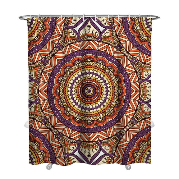 Abstract Ornamental Mandala Shower Curtain Fade-Resistant Bathroom Drape Machine Washable 72x84 Inch with 12 Hooks