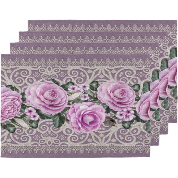 Abstract Ornate Geometric Lace Placemats Set of 6 Fabric Placemats 12x18 Inch Square Placemat for Kitchen Table Heat Resistant, Easy to Clean Table Placemats