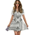 thumbnail image 1 of Abstract Ornate Geometric Petals Grid Background Women Dress V-Neck Short Sleeve Flowy Swing Party Midi Dress, 1 of 4