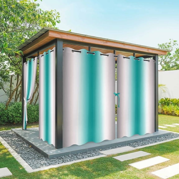 Abstract Outdoor Curtains for Patio, Dark Gray Water Duck Green Gradient Ombre Waterproof Outside Curtains Privacy Blackout Curtain for Porch Pergola Cabana, 1 Panel 54W x 84L Inch
