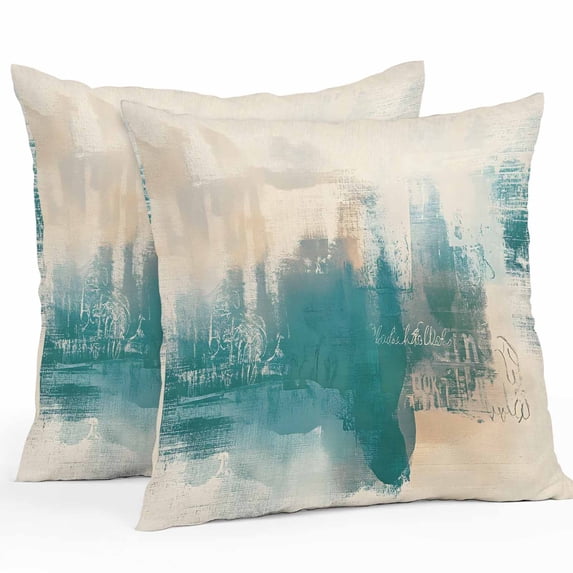 Abstract Outdoor Pillow Covers Pack of 2 Retro Watercolor Green Modern Waterproof Throw Pillow Covers Decorative Cushion Cases for Patio Garden Tent Balcony Couch 20x20 inch