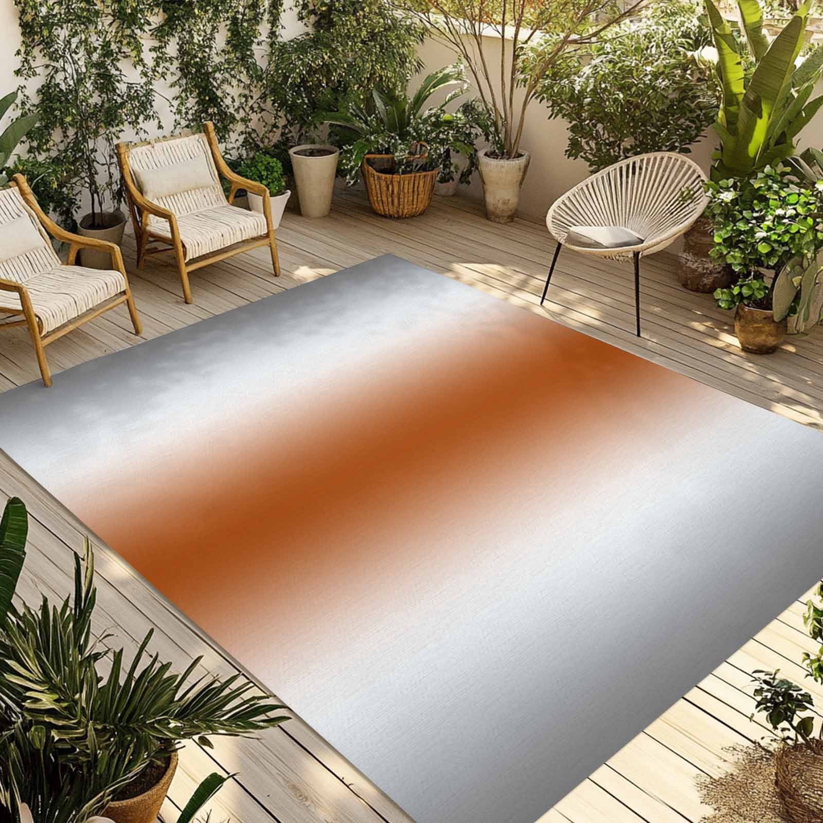 Abstract Outdoor Rug, Dark Gray Orange Gradient Ombre Non-Slip Area ...