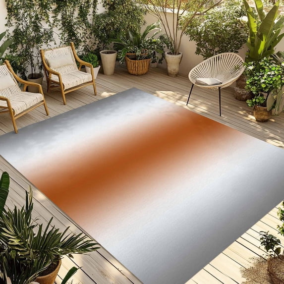 Abstract Outdoor Rug, Dark Gray Orange Gradient Ombre Non-Slip Area ...
