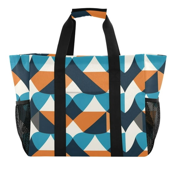 Abstract Overlapping Circles Reusable Grocery Bags with Handle Side Pocket Waterproof Shopping Portable Tote