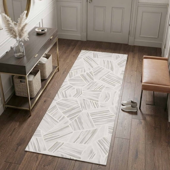 Abstract Rug Minimalistic Abstract Overlapping Layers Runner Rugs 2x6ft Minimalist Slashes Cream ...
