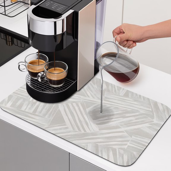 Abstract Overlapping Lines Dish Drying Mats for Kitchen Counter, Minimalist White Slashes Absorbent Coffee Bar Mat with Non-slip Rubber Backed Quick Drying Dish Rack Pad 16"x18"