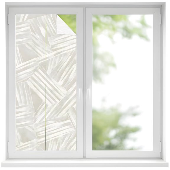 Abstract Overlapping Lines Window Privacy Film Minimalist White Slashes Decorative Glass Window Film UV Blocking Static Cling Non-Adhesive Sticker Covering for Home Door 19.6 x 39.3 inches