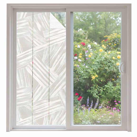 Abstract Overlapping Lines Window Privacy Film Minimalist White Slashes Decorative Glass Window Film UV Blocking Static Cling Non-Adhesive Sticker Covering for Home Door 35.4x78.7 inches