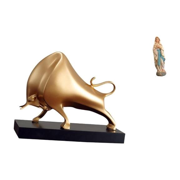 Abstract Ox Figurine Bull Sculpture Lady of Luther Resin Detailed Artwork for Home Office Entrance Display