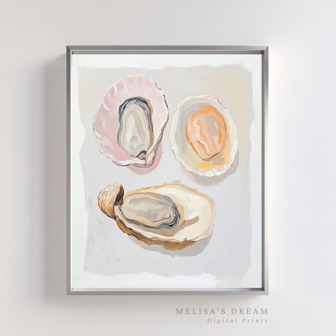 Abstract Oyster Shell Painting, Ocean Food Portrait, Coastal Oyster ...