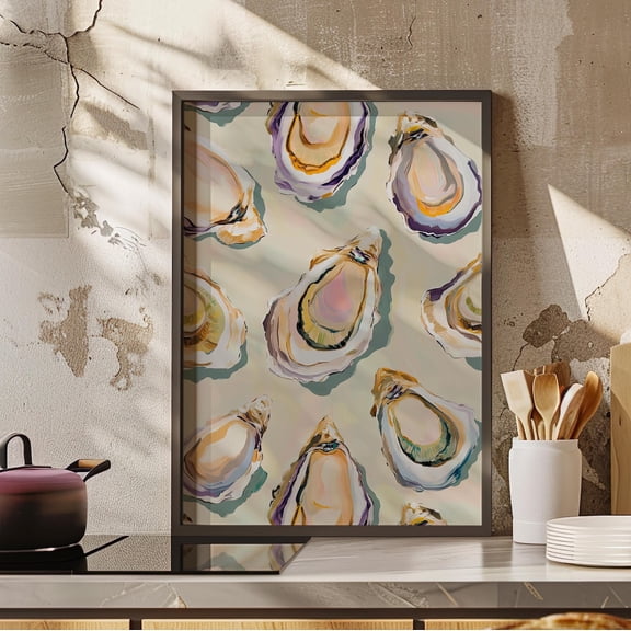 Abstract Oyster Shell Wall Art Pastel Coastal Kitchen Decor, Stretched Canvas Size 8x12