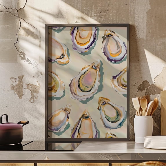Shell Print Abstract Abstract Oyster Shell Wall Art Pastel Coastal Kitchen Decor, Unframed ...