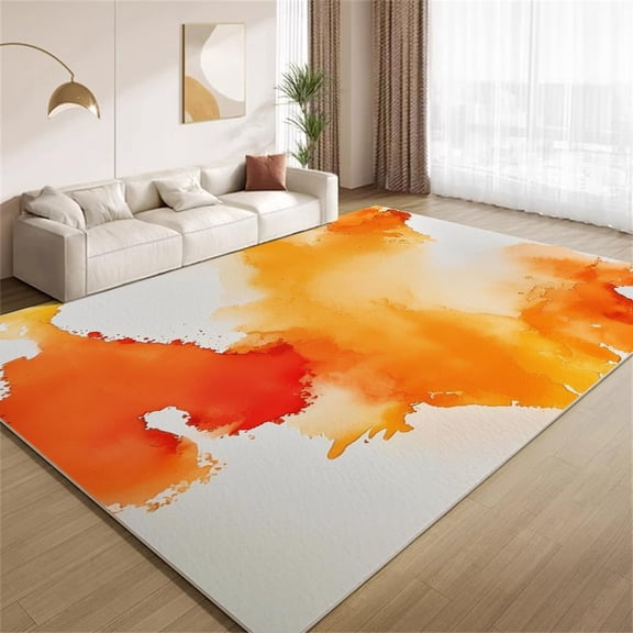Abstract Paint Area Rugs, Orange White Burnt Splatter Carpet, Washable Non Slip Low Pile Soft Rug for Living Room Bedroom Study Decor Mat 2ftx3ft
