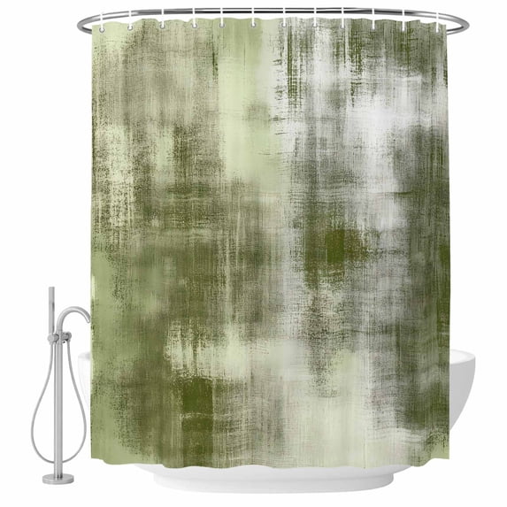 Abstract Paint Art Graffiti Lattice Fabric Shower Curtain Green White Gray Washable Shower Curtains for Bathroom, Waterproof Bath Curtain with Hooks Home Decor 72x84in