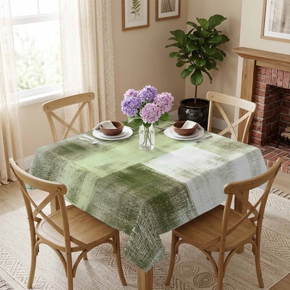 Abstract Paint Art Graffiti Lattice Square Tablecloth 54x54 Inch Green White Waterproof Polyester Tablecloth for Dining Table, Washable Table Cover for Kitchen Dining Room Wedding,Stain Resistant