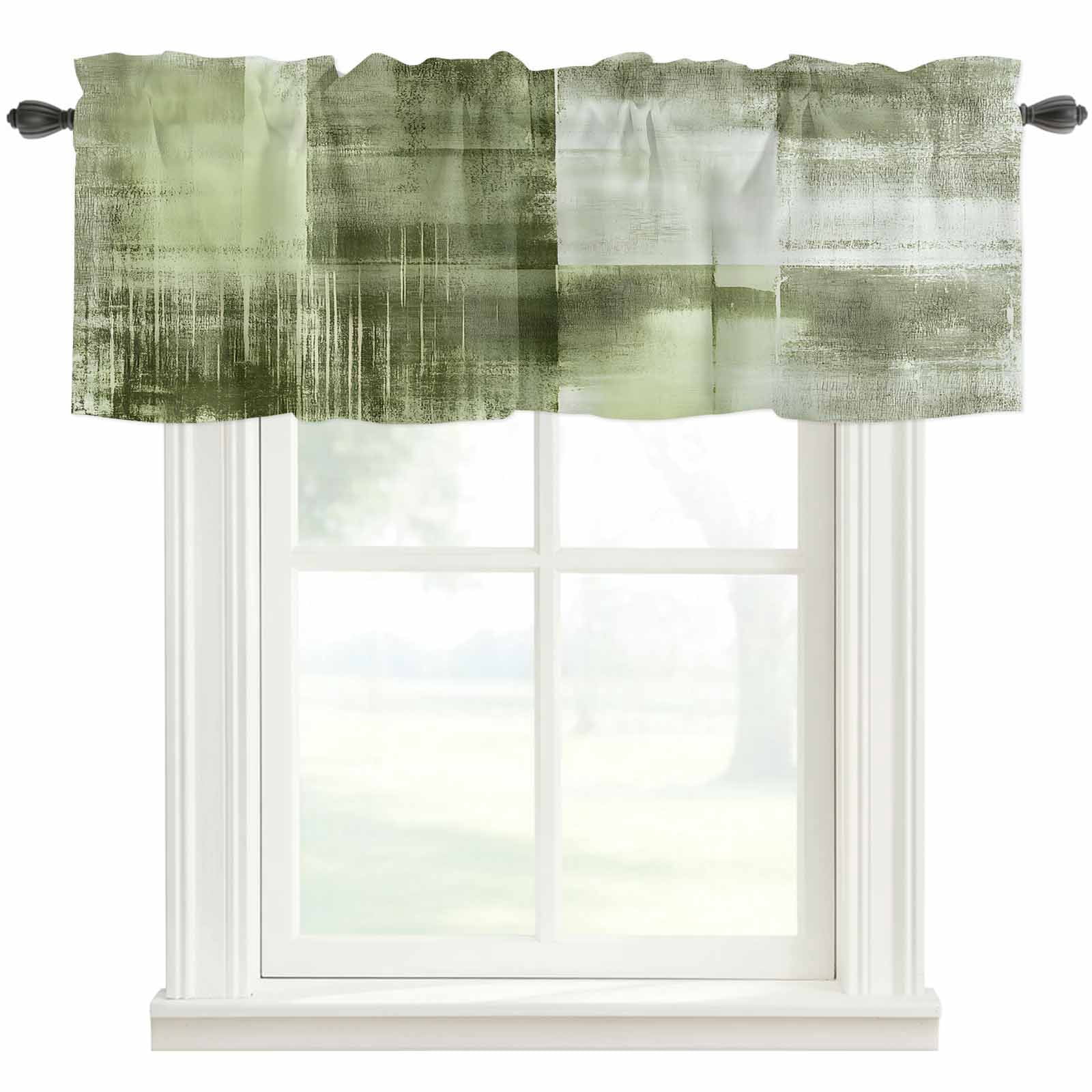Abstract Paint Art Graffiti Window Valance Curtain Green Gray Rod ...
