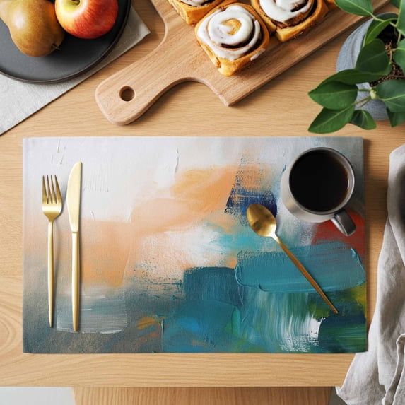 Abstract Paint Art Placemats Set of 6, Blue Green Orange Classic Retro ...