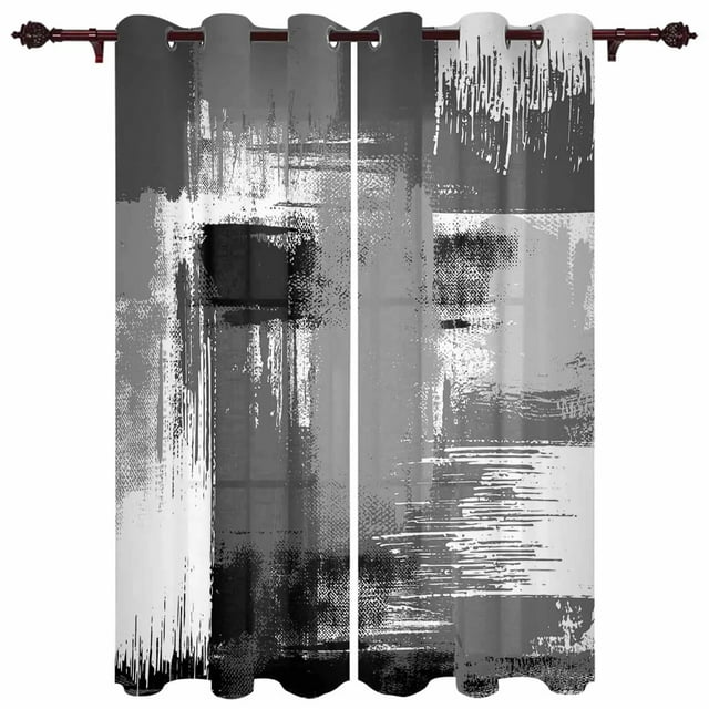 Abstract Paint Brush Oil Painting Grommet Curtains for Bedroom Living