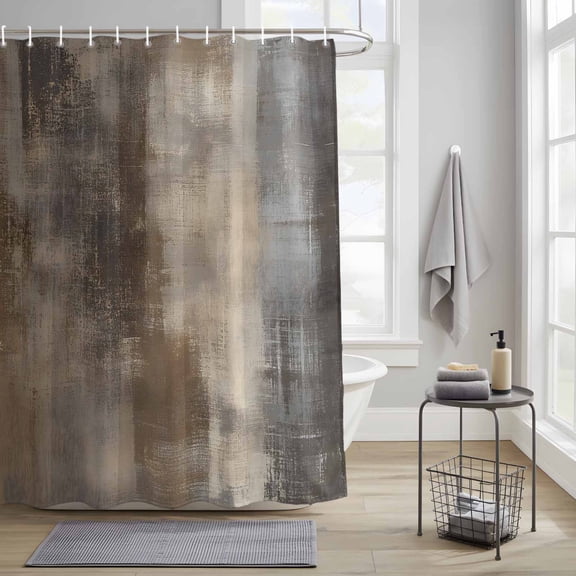 Abstract Paint Fabric Shower Curtain for Bathroom Brown Grey Gradient Mottled Retro Art Waterproof Polyester Bath Curtain with 12 Hooks Washable Shower Curtain with Grommets 36"x72"