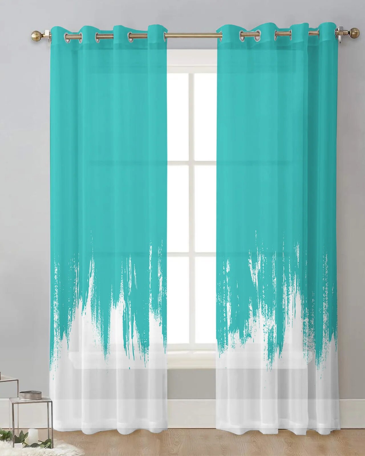 Abstract Paint Pop Color Aqua Bedroom Voile Curtain Window Treatment ...